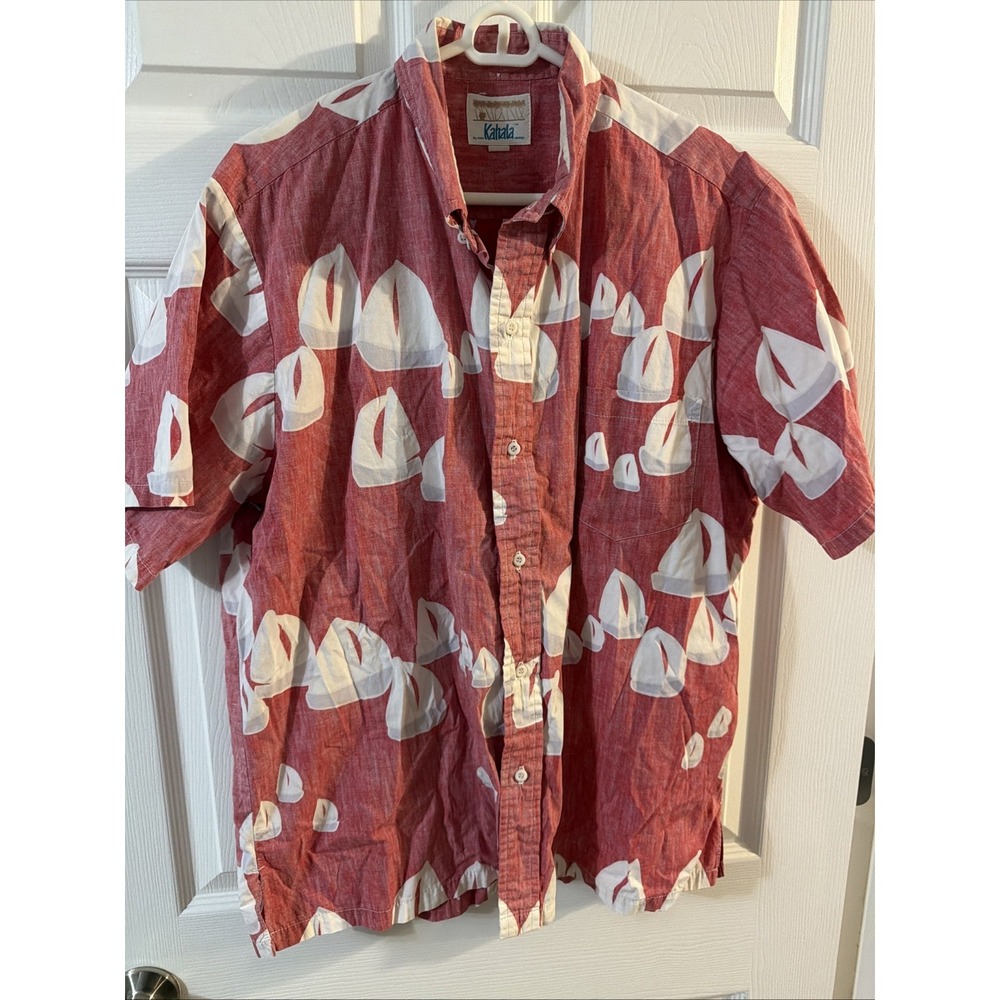Kahala Hawaiian Islands Aloha Hawaii Surfer Pocket Shirt Adult XL Red Vintage